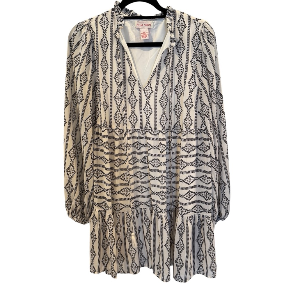 Flying Tomato Women's Large Printed Mini Dress - Black & White Boho